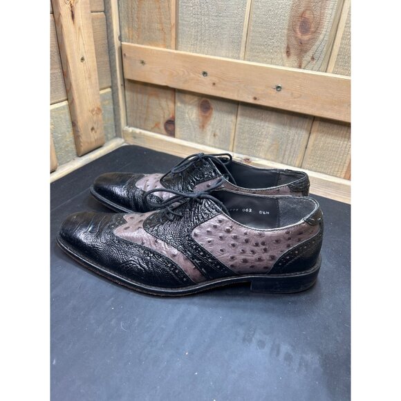 Stacy Adams Mens Leather Wingtip Oxford Shoes 8.5M Brown Black Embossed Ostrich - Picture 5 of 9